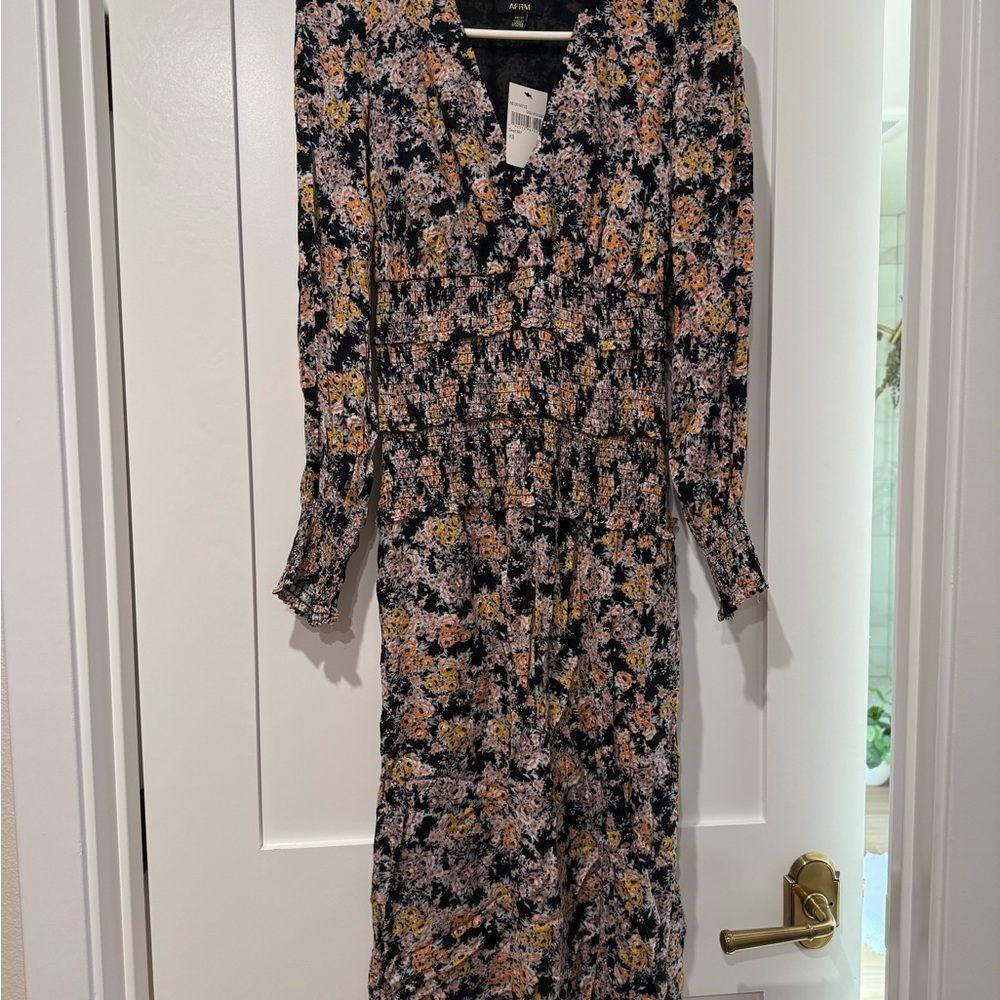 AFRM Black and Pink Floral Long Sleeve Dress